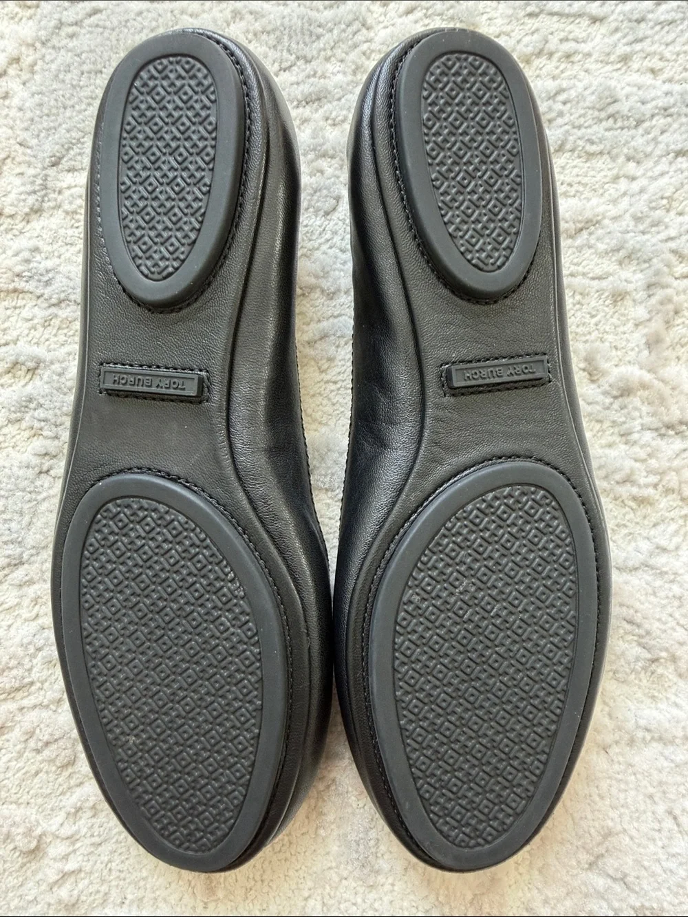 Tory Burch Black Leather Logo Ballet Flats